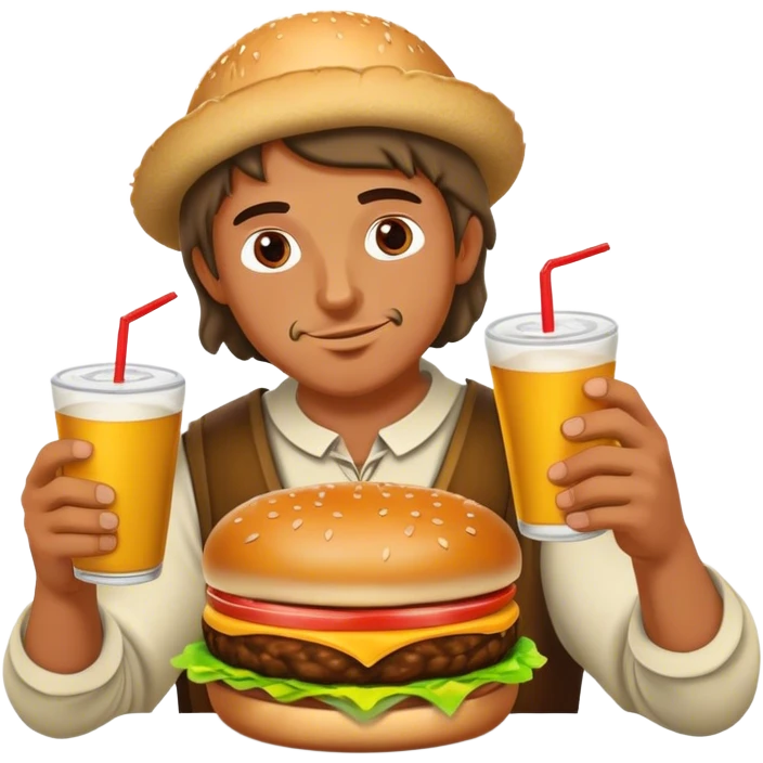 Medieval peasant eating a double cheeseburger and drinking a 4 loko  emoji