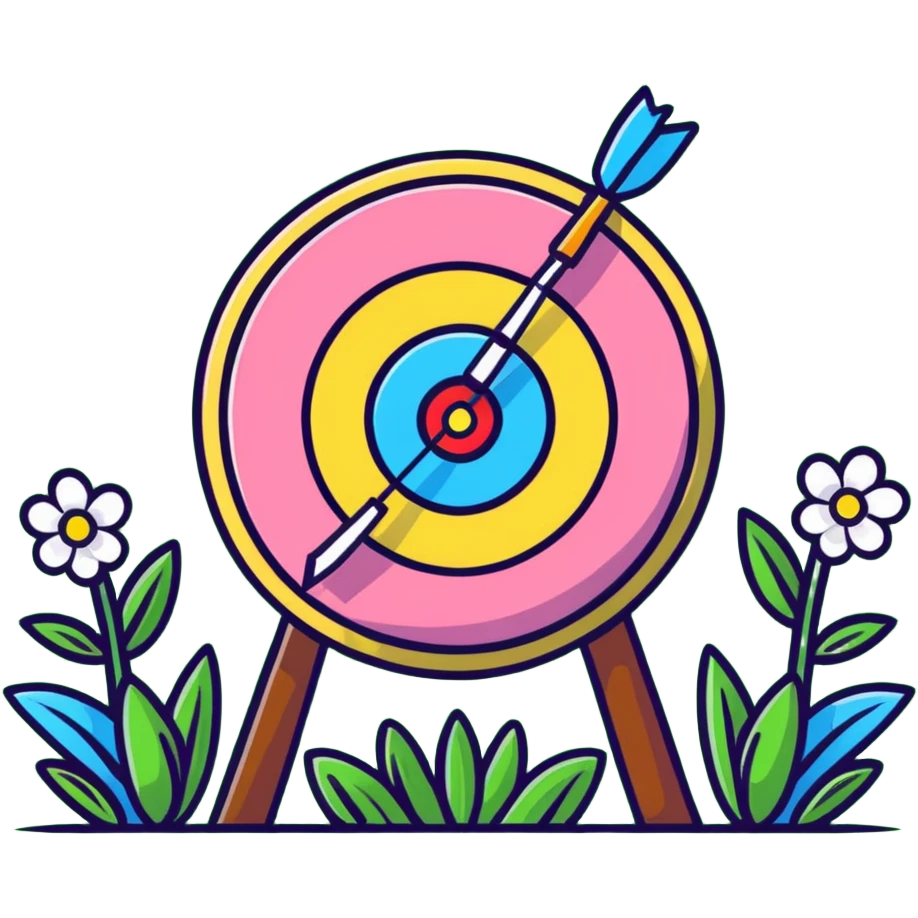 Archery target with green grass and spring flowers emoji