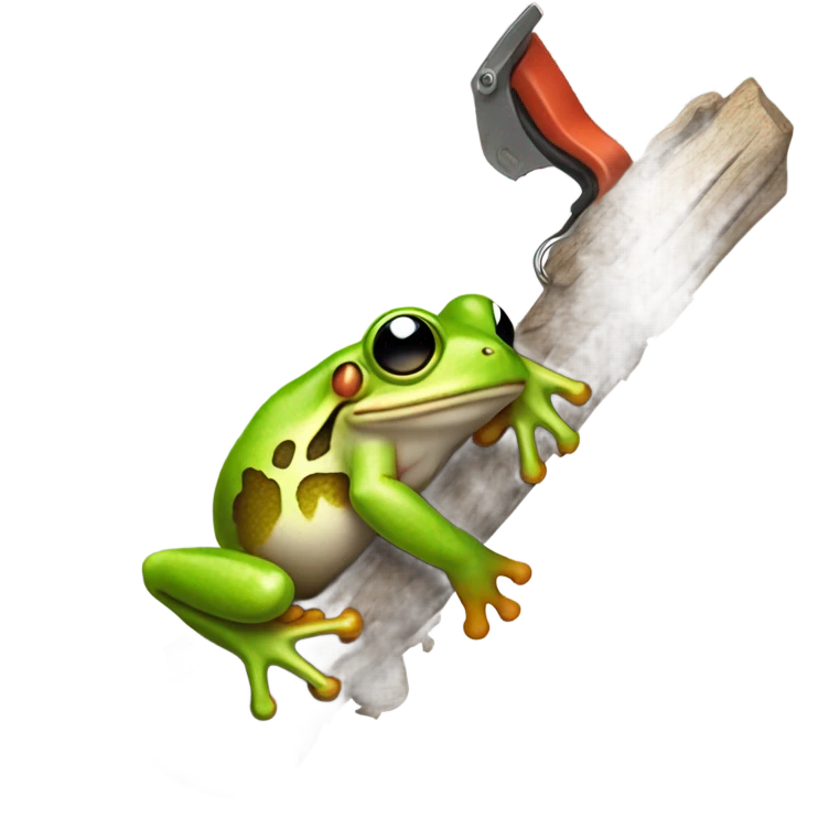 Tree frog holding chainsaw  emoji