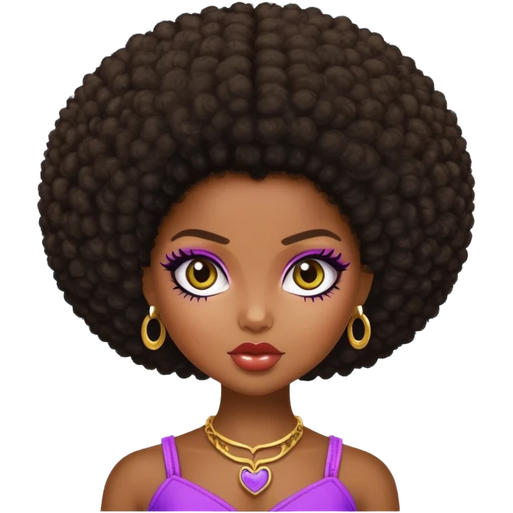 pretty bratz baddie, dark skin, afro hair emoji