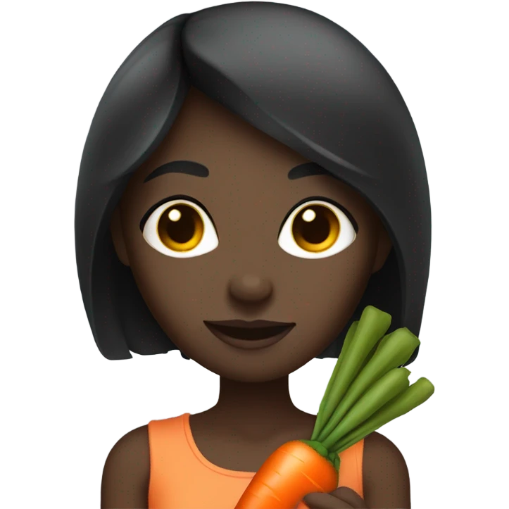 Dark skin girl with straight black hair holding a carrot emoji