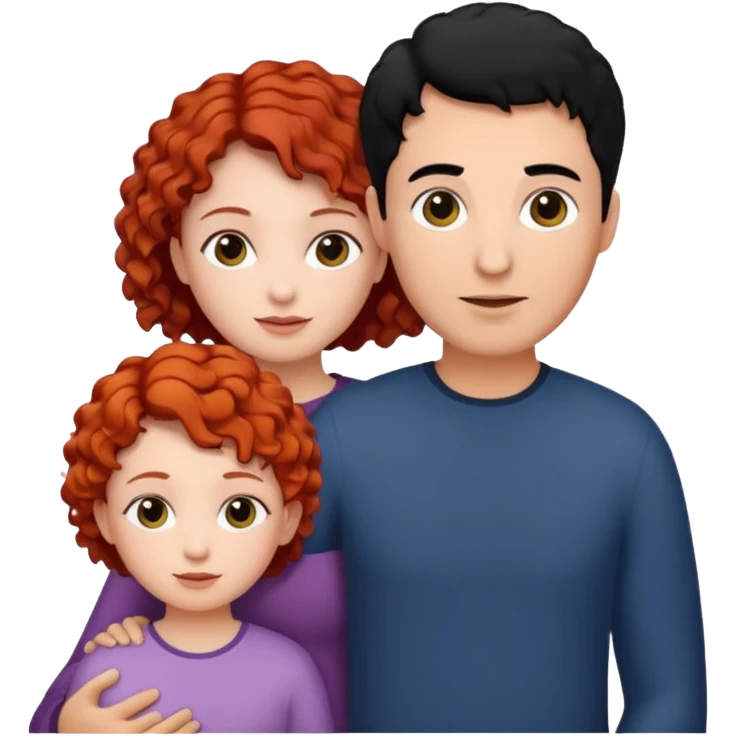 a family of three, all three white: the mother with short, curly red hair, the father with black hair, and the daughter with black hair. emoji