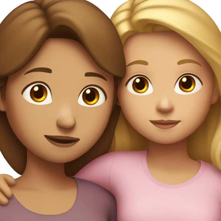 White mom and daughter with brown hair hugging  emoji