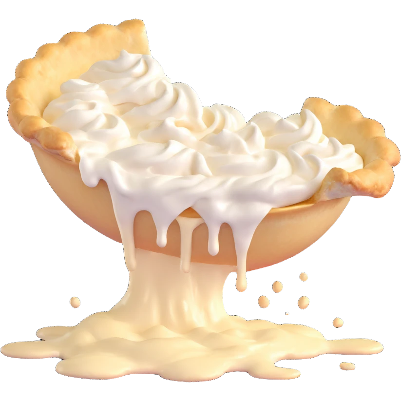 cream pie mid-splat, cream spreading out, crust breaking, playful, no background, same angle emoji