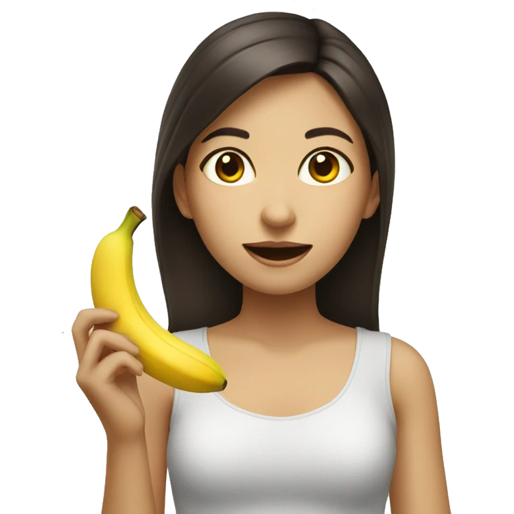 Brunette girl with Asian eyes eating a banana  emoji