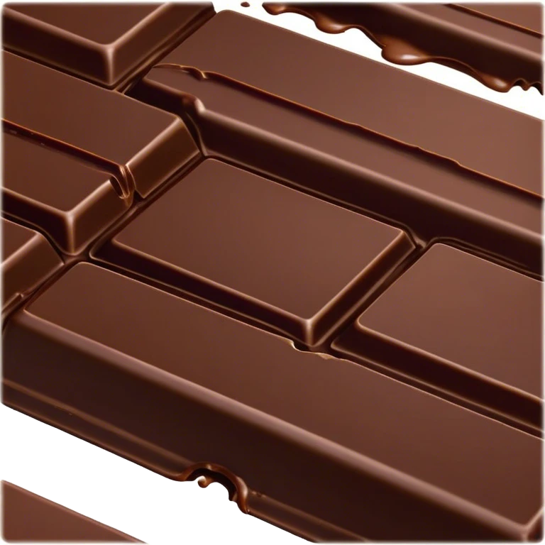 Cinematic silky dark chocolate bar, broken into perfect squares, rich cocoa tones, slightly melting edges, fine texture and decadent shine, warm golden highlights, tempting and rich. emoji