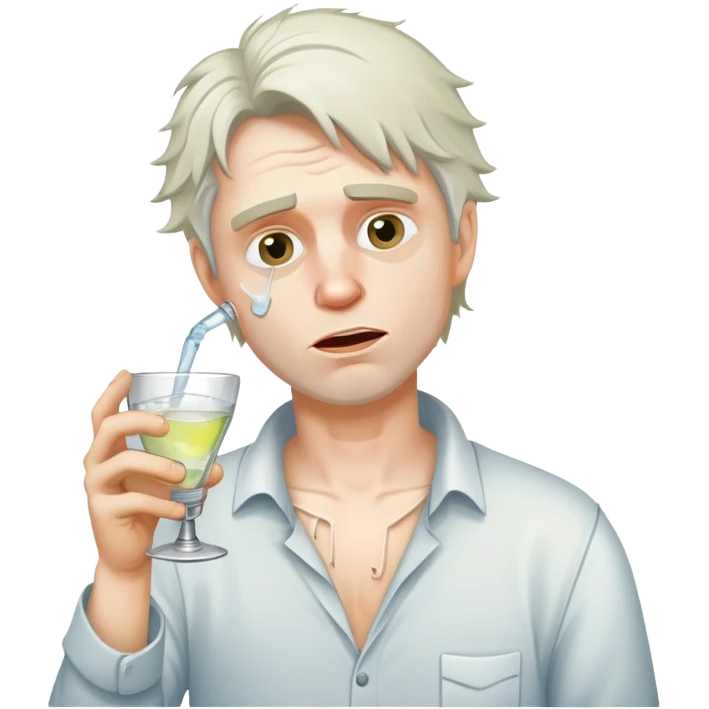 Disheveled, white man with broken neck, drinking vodka emoji
