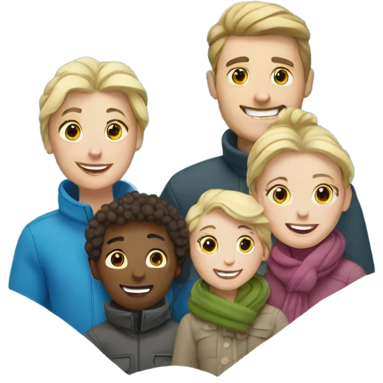 white family in snow with snow flakes emoji