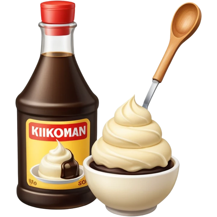 Kikkoman soy sauce bottle next to ice cream. emoji