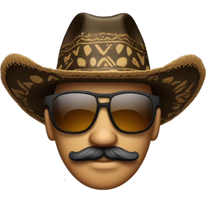 Sombrero vaquero negro con lentes de sol y bigote emoji