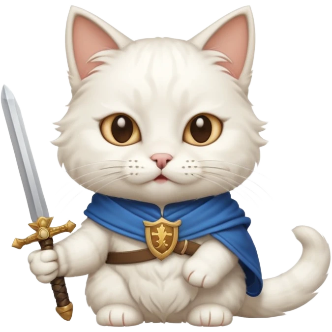 un gato blanco con una espada en cada mano y una en la boca emoji