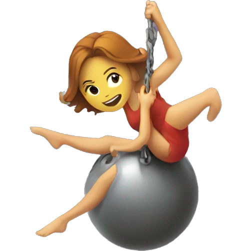 lady swinging on top of a wrecking ball smashing through a wall emoji