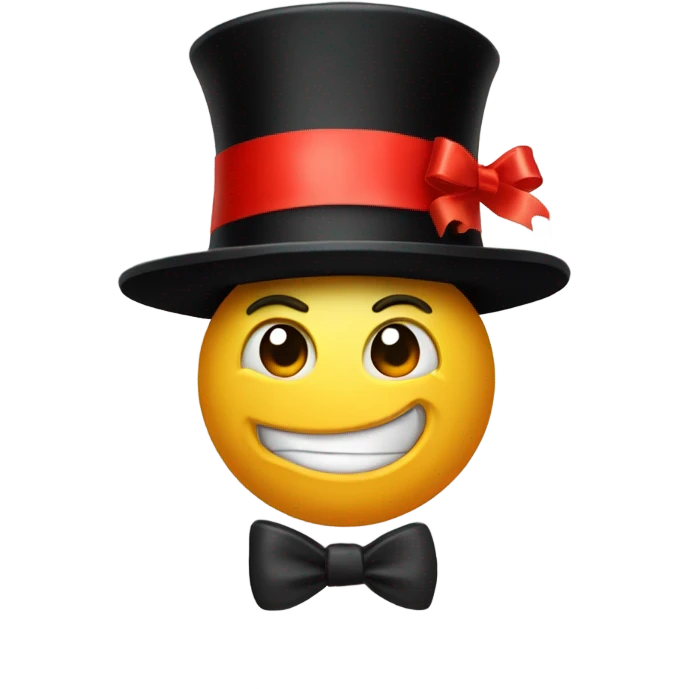 A black top hat displaying a red ribbon around the base. The ribbon forms a visible bow at the front, with the ends falling slightly over  emoji