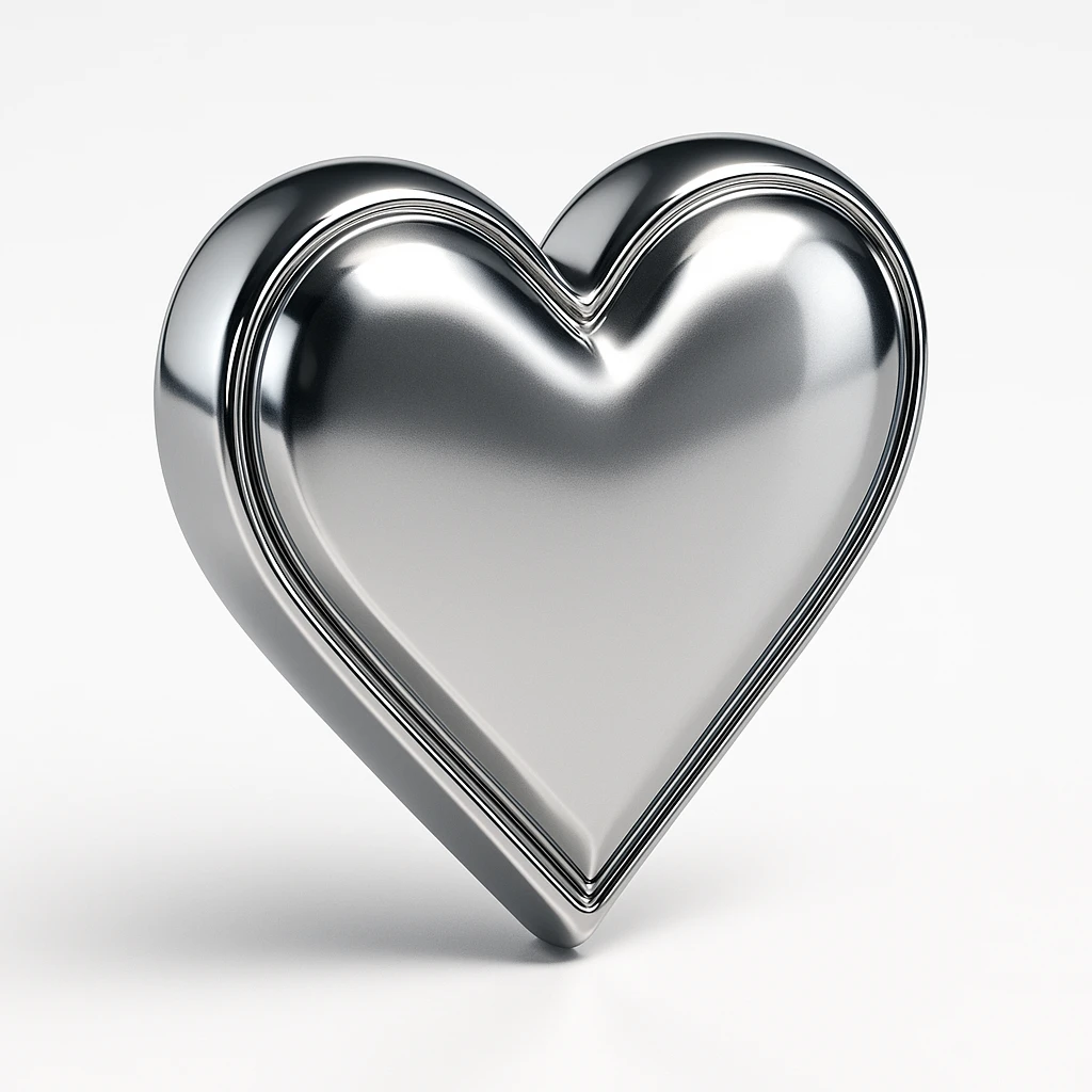 shiny chrome heart icon, highly reflective, metallic look emoji