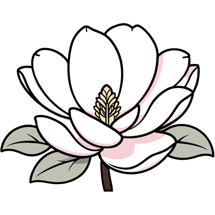 minimalist magnolia flower with soft white and light pink petals on a plain white background, no extra details emoji