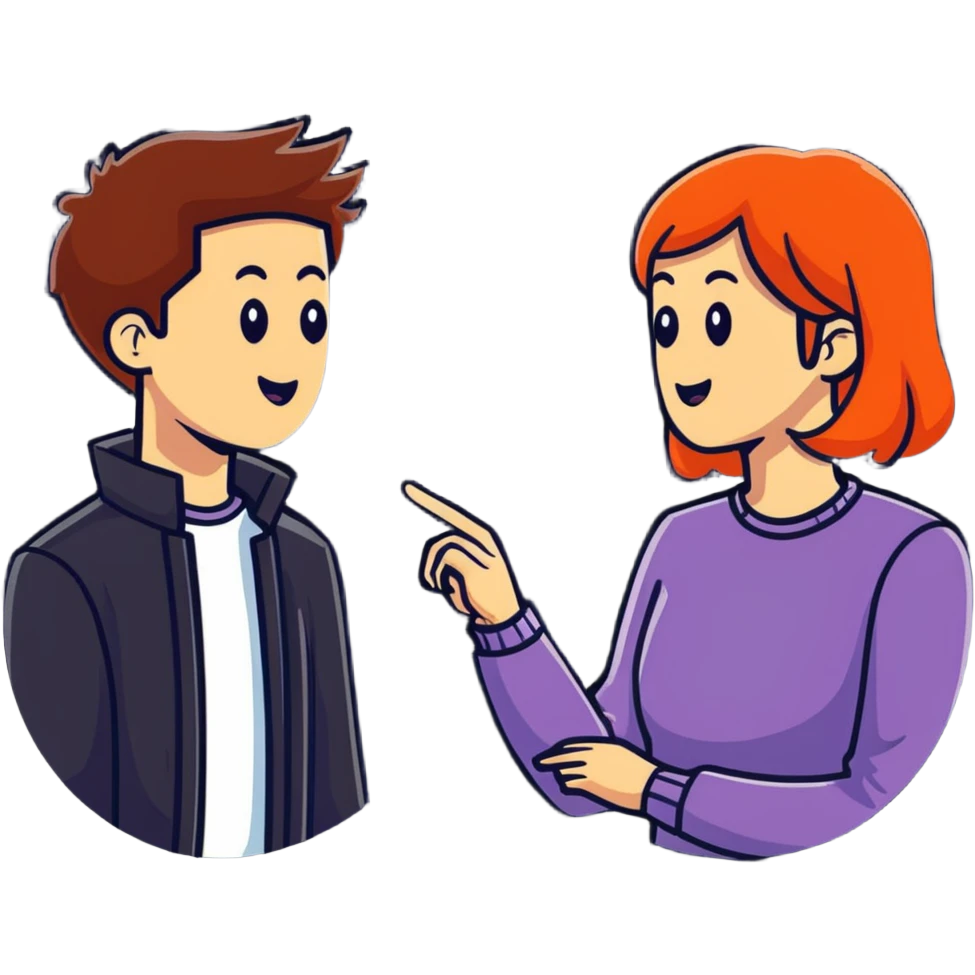 young man and woman talking emoji