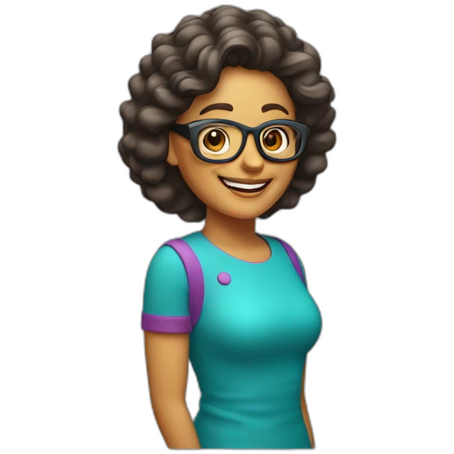 Mujer 50 años sonriente, con pelo ondulado y lentes emoji