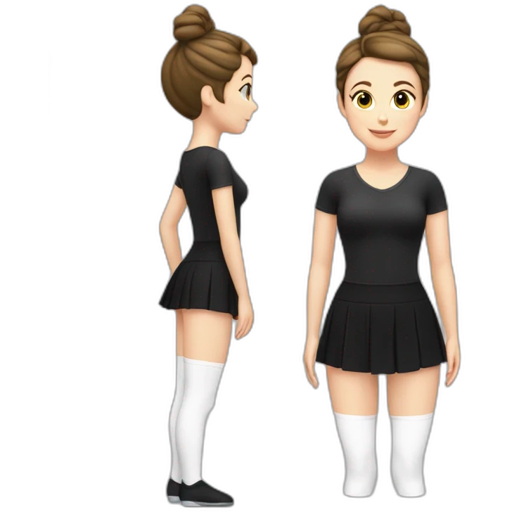 caucasian-curvy-figure skater girl short-black-skirt-back-and-front-views-long-white-socks emoji