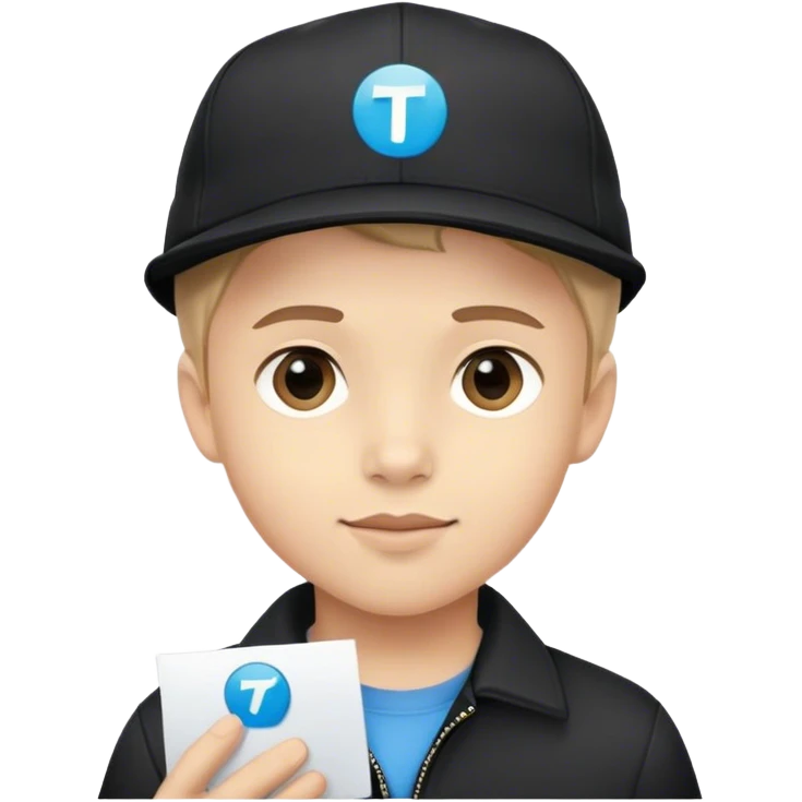 boy in black cap with telegram logo emoji