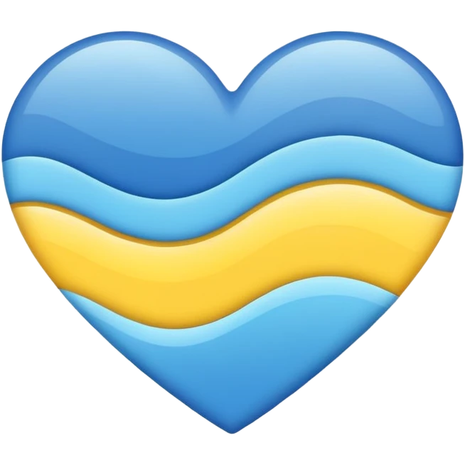 heart with wavy blend of blue and yellow tones, minimal and flat emoji style emoji
