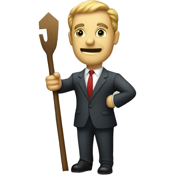 a businessman holding a stake in his hand ( a paradoy of the word stakeholder emoji