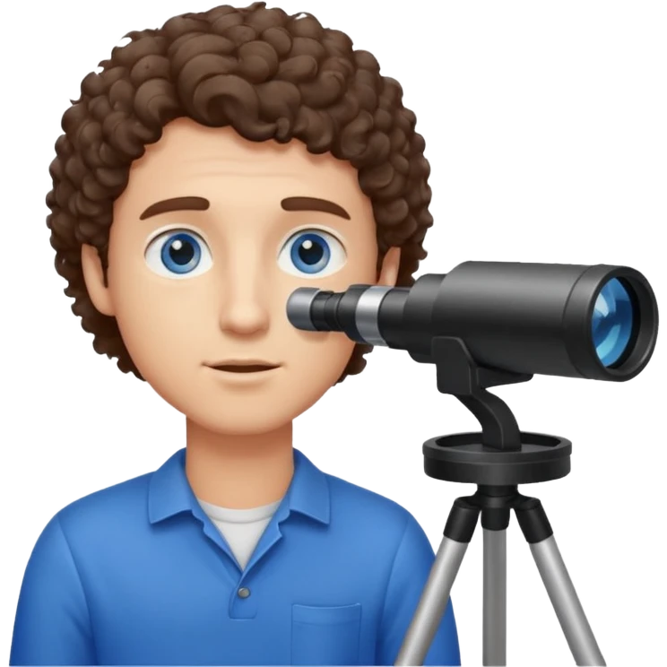 Guy with short curly brown hair and blue eyes looking through a telescope  emoji