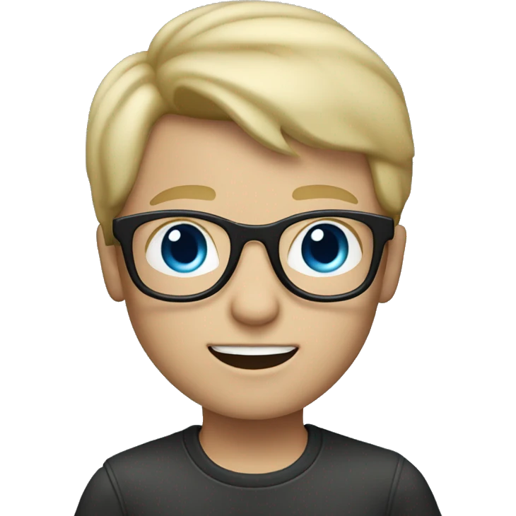 boy with blond glasses in memoji style with blue eyes emoji