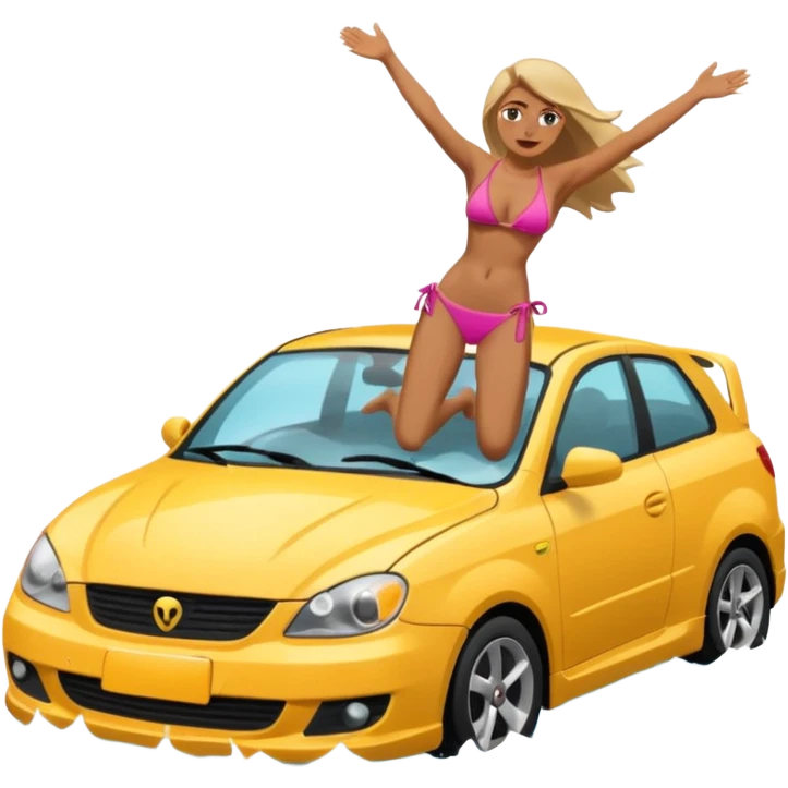 a woman with bikini on top of a crashign car emoji