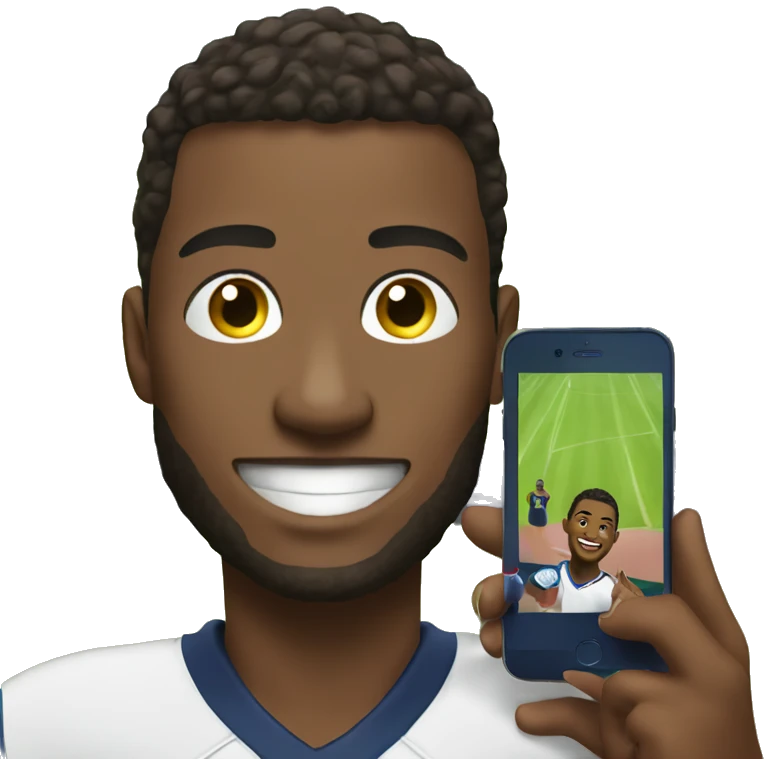 Sports star taking a selfie, holding a phone with a video playing of them on a field emoji
