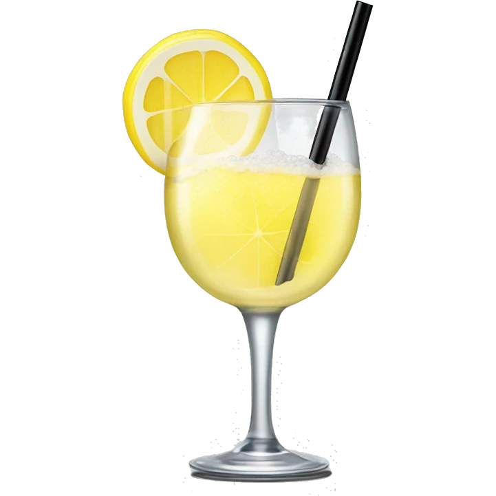 clear short glass with super light yellow bubbly liquid in it with a lemon garnish and salt around the rim with a little black straw emoji