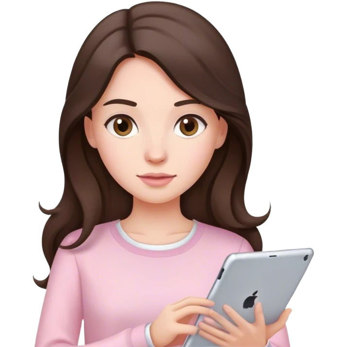 Brunette long hair lady with light pink clothes holding and iPad emoji