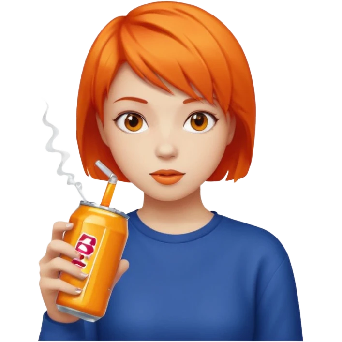 orange short hair girl sipping energy drink emoji