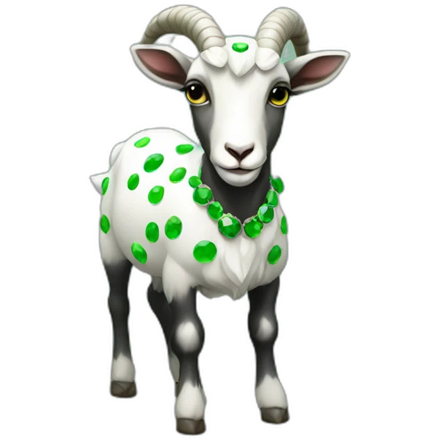 full body goat with diamond crown, colors black with dots greens emoji