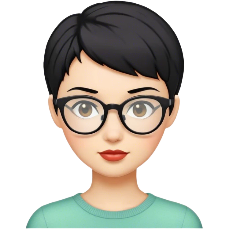 woman pixie cut black hair with glasses emoji