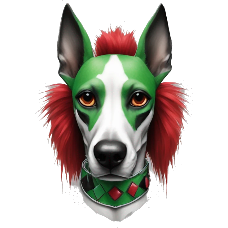 Edgy Punk dog spiked collar tattoos Green gray black red punk dog Harley Quinn as a dog mime clown harlequin facepaint tattoos punk lurcher surrealism  emoji