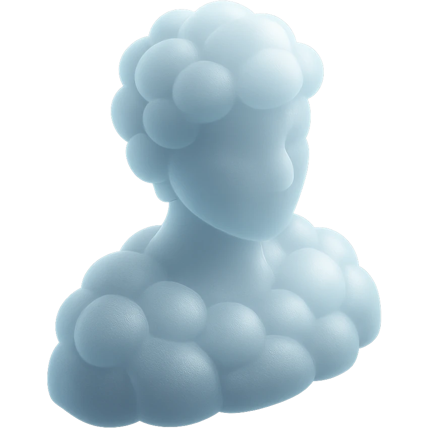 A person from the shoulders up, entirely composed of white fluffy, convex clouds emoji