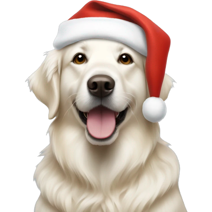 white golden retriever in a santa hat emoji