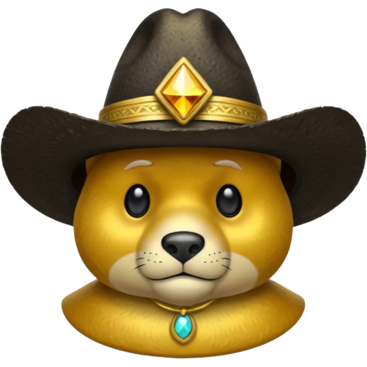 Oso dorado con sombrero elegante y moño negro triste animatronico emoji