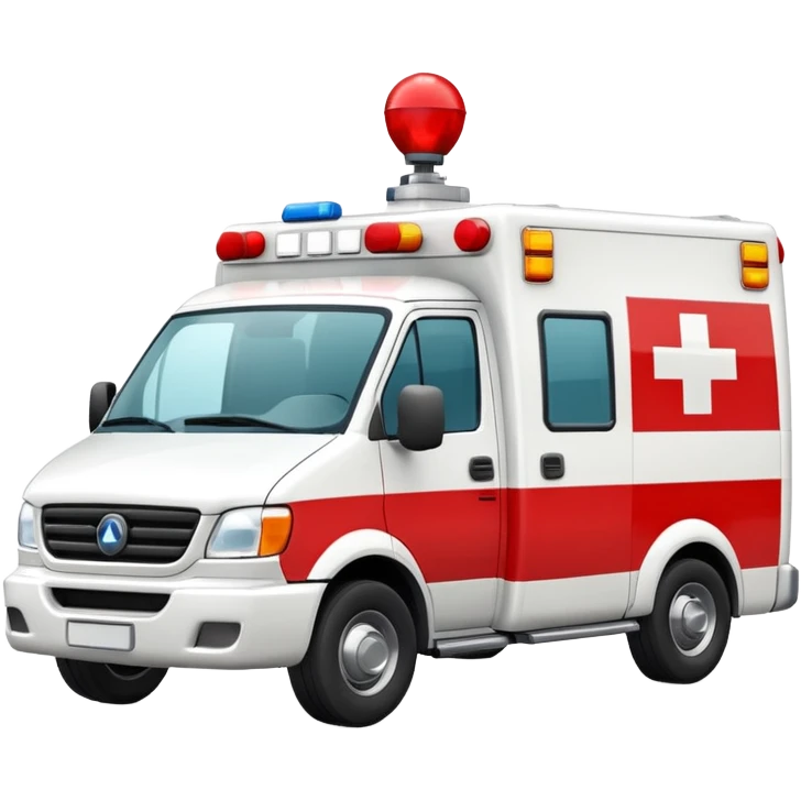 A modern white-and-red ambulance van with flashing rooftop siren.
 emoji