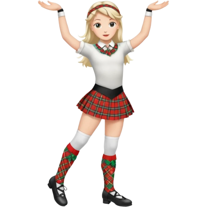 Highland dancing argyle just over the knee socks, tartan miniskirt and highland dancing shoes emoji