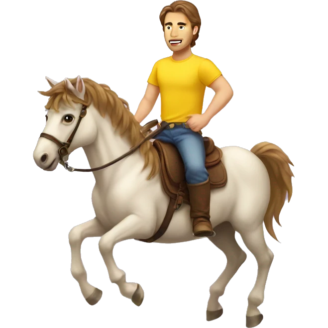 brown-haired male in yellow shirt riding unicorn  emoji