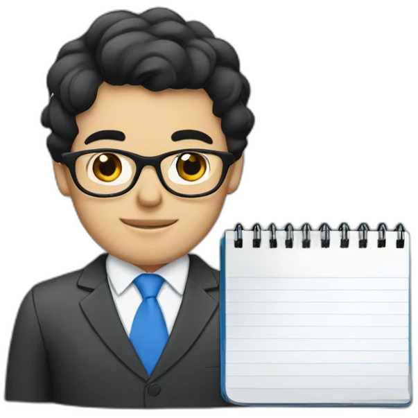Businessman with black hair, blue with glasses and notebook emoji