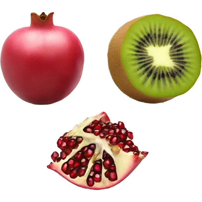 one kiwi and one pomegranate next to each other emoji