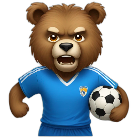 Angry Bear playing soccer with a blue shirt emoji