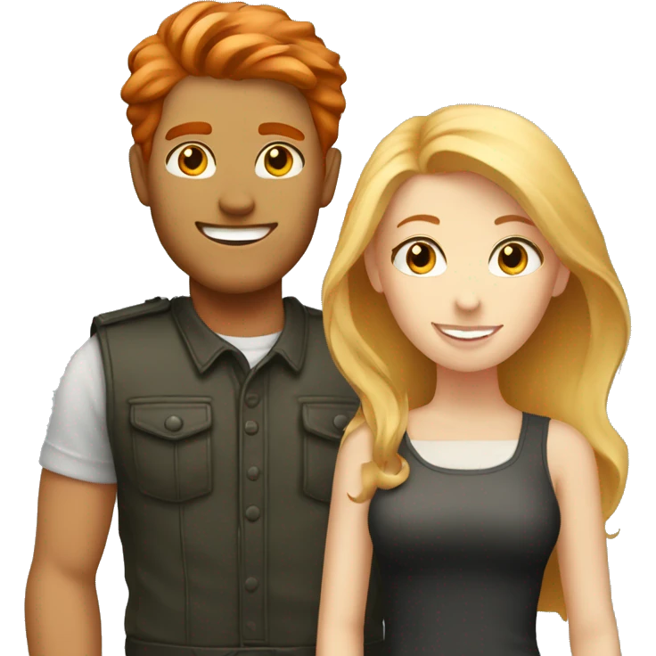 A red-haired girl and blonde-hair man loves  emoji
