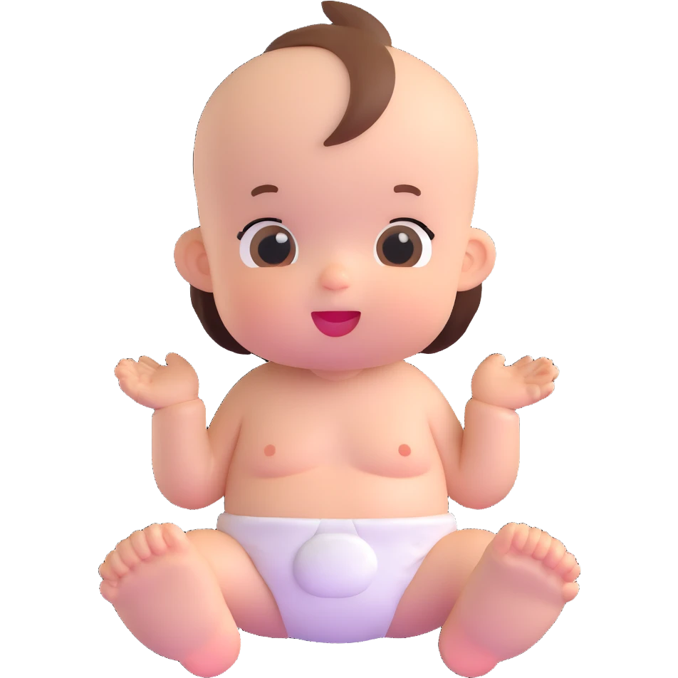 cute baby standing in a diaper with a cute expression emoji
