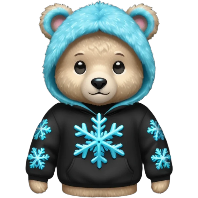 Glitter bear with cyan snowflake black sweatshirt emoji
