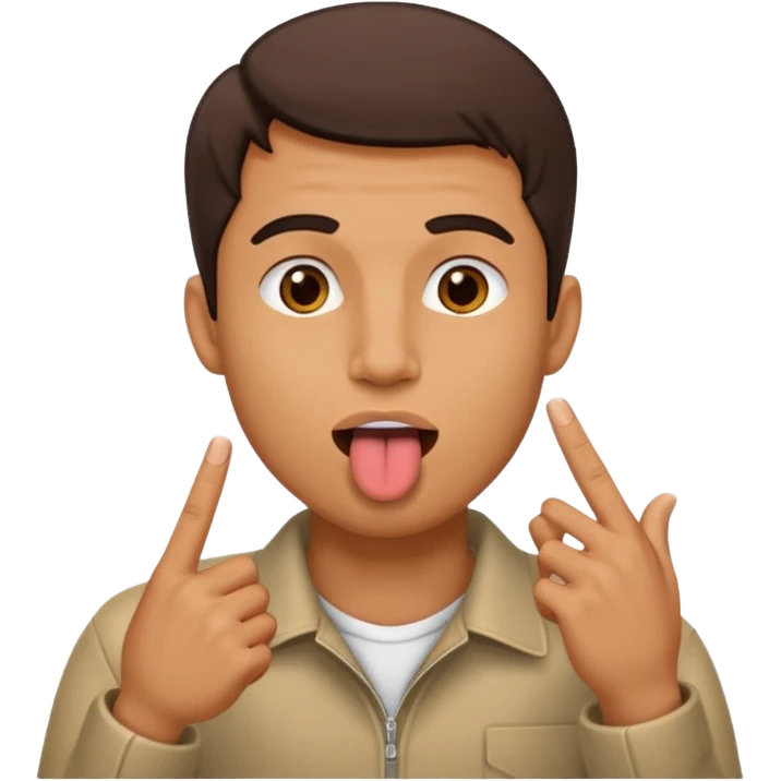Man making v shape with fingers to mouth and tongue sticking out of mouth emoji