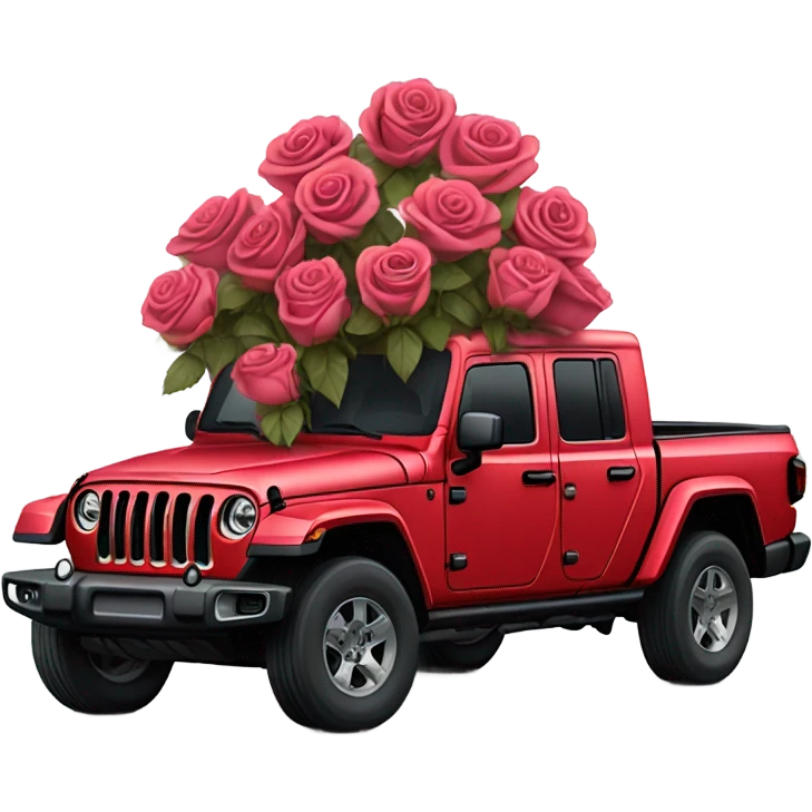 Realistic Red Jeep Gladiator with the truck bed full of different shades of red and pink roses. emoji