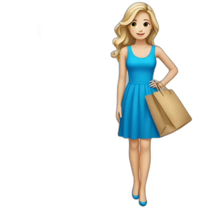 white girl in a blue dress shopping emoji